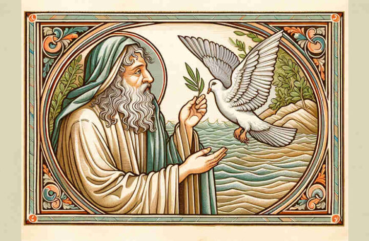 Noah and a dove carrying an olive leaf