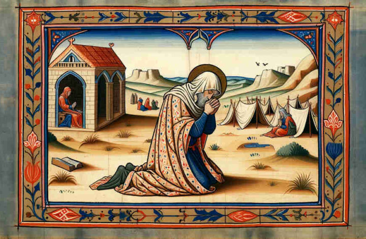 Old Testament man, with a covered head, praying