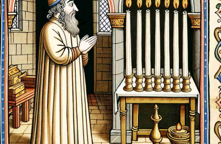 a religious Jewish man blessing candles