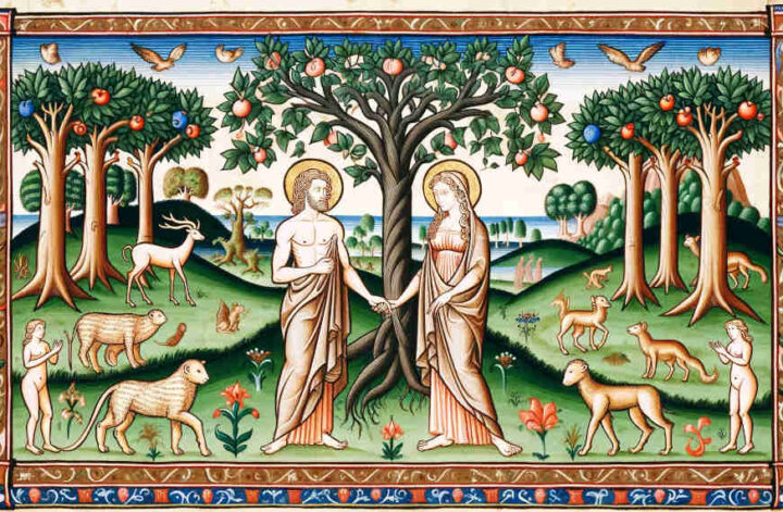 Adam and Eve standing in front of the Tree of Knowledge