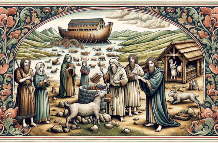 Noah and his family offering a sacrifice on an altar