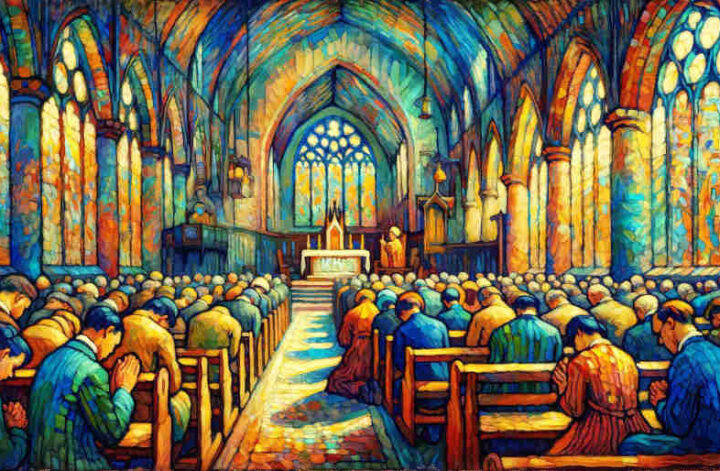 christians praying in a church