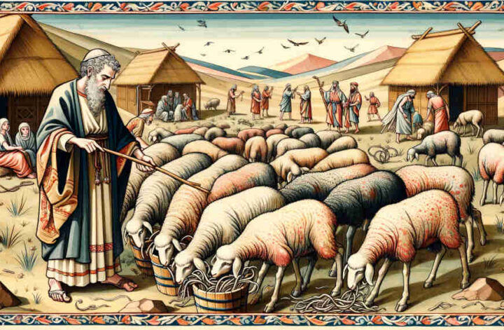 the forefather Jacob tending to his flock of sheep